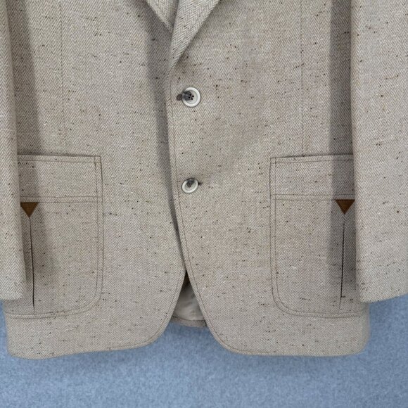 Johnny Carson Mens VTG Wool Tweed Blazer Size 42 Tan Western Yoke USA Union Made - Picture 3 of 16